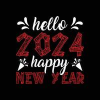 Hallo 2024 gelukkig nieuw jaar t-shirt ontwerp vector