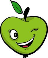 groen appel knipogen, illustratie, vector Aan wit achtergrond