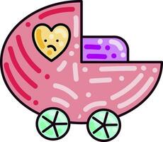 roze baby stoller, illustratie, vector Aan wit achtergrond