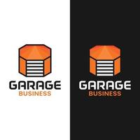 oranje garage in achthoekige vorm logo ontwerpsjabloon vector