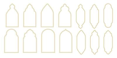 reeks Islamitisch boog kader gouden minimaal lijn grens geïsoleerd Aan wit achtergrond. boho goud moslim deur, venster decoratie. vector illustratie