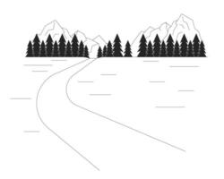 berghelling ski spoor zwart en wit tekenfilm vlak illustratie. sneeuwen helling. backcountry skiën Oppervlakte 2d lijn kunst landschap geïsoleerd. berg sneeuw bijhouden monochroom tafereel vector schets beeld