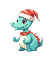 ai gegenereerd vector schattig Kerstmis draak. symbool van de nieuw jaar. dinosaurus illustratie in waterverf stijl geïsoleerd Aan wit achtergrond.