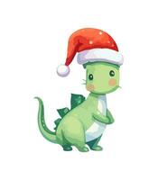 ai gegenereerd vector schattig Kerstmis draak. symbool van de nieuw jaar. dinosaurus illustratie in waterverf stijl geïsoleerd Aan wit achtergrond.