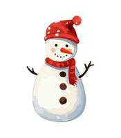 ai gegenereerd sneeuwman met een sjaal, handschoenen en hoed geïsoleerd in een wit achtergrond in tekenfilm waterverf stijl. vlak ontwerp. vector illustratie.