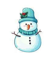 ai gegenereerd sneeuwman met een sjaal, handschoenen en hoed geïsoleerd in een wit achtergrond in tekenfilm waterverf stijl. vector
