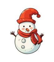 ai gegenereerd sneeuwman met een sjaal, handschoenen en hoed geïsoleerd in een wit achtergrond in tekenfilm waterverf stijl. vector