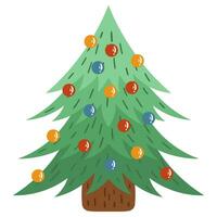 Kerstmis boom. versierd pijnboom en Spar met licht guirlande, ballen en linten. vector