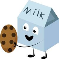 emoji van een glimlachen melk pak gelukkig over de koekje in zijn hand, vector of kleur illustratie