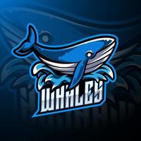 walvis esport mascotte logo ontwerp vector