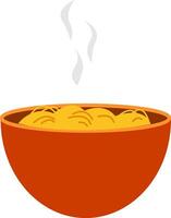 spaghetti in oranje schaal, vector of kleur illustratie.