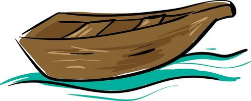 een houten boot in water , vector of kleur illustratie.