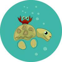 schildpad en krab, vector of kleur illustratie.