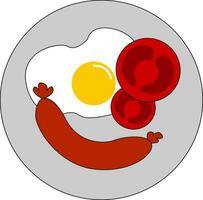 clip art van geroosterd worst met een zonnige kant omhoog ei en tomaat plakjes vector of kleur illustratie