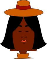 een zwart vrouw vervelend een ronde bruin hoed vector of kleur illustratie