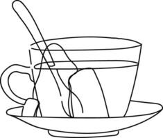 lijn kunst van een dip thee zak in een kop reeks geïsoleerd Aan wit achtergrond vector of kleur illustratie
