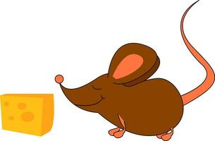 clip art van een muis in extase over de gedachte van genieten van de lekker kaas dichtbij naar het, vector of kleur illustratie