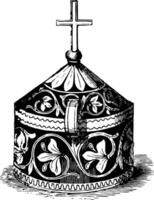 pyxis is een klein gebruikt in de Katholiek kerk wijnoogst gravure. vector