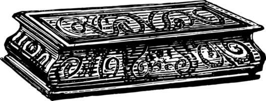 haken doos is versierd met een klassiek bas-reliëf van de verhaal van niobé, wijnoogst gravure. vector