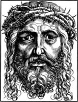 groot hoofd van Christus is een clair-obscur houtsnede, wijnoogst gravure. vector