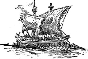 Grieks schip, wijnoogst illustratie. vector