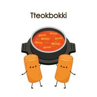 schattig tteokbokki noodle tekenfilm. Koreaans straat voedsel. gemakkelijk vector logo worst. tteokbokki is Koreaans voedsel.