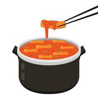 tteokbokki noodle vector. tteokbokki karakter ontwerp. pittig rijst- taart. vector