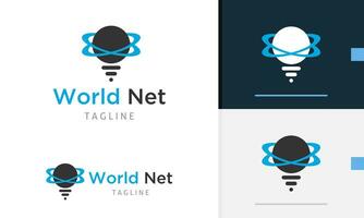 logo ontwerp icoon van meetkundig planeet met lijn hieronder het tonen draadloze signaal of licht lamp lamp vector