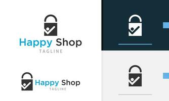 logo ontwerp icoon van meetkundig boodschappen doen zak met gelukkig mensen ontwerp Aan het voor mode of kleding vector