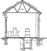 inwoner sub station plan sectie van een typisch 1911 woon- huis, wijnoogst gravure. vector