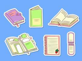 reeks van boeken, planners met bladwijzers, notebooks. hand- getrokken tekening stickers. gekleurde vector illustratie geïsoleerd