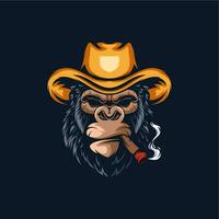 gorilla vervelend een cowboy hoed en roken een sigaar vector