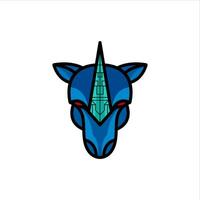 een blauw eenhoorn hoofd met een groen toeter vector