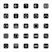media speler icoon set. gevulde zwart icoon stijl verzameling. met pictogrammen vector