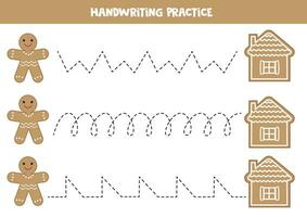 traceren lijnen voor kinderen. schattig tekenfilm peperkoek Mens en huis. handschrift oefening. vector