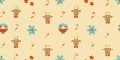 naadloos patroon met Kerstmis elementen. herhaalbaar patroon ontwerp voor winter vakantie in retro stijl. voor omhulsel papier, behang, textiel, poster achtergrond. vector illustratie.