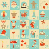 Kerstmis komst kalender. vector illustratie in retro stijl.