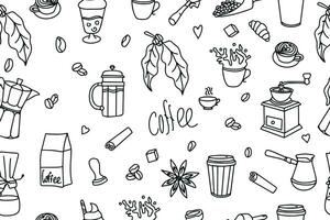 koffie hand- getrokken tekening naadloos patroon voor verpakking, textiel, afdrukken. modern tekening achtergrond met thee en koffie. vector illustratie