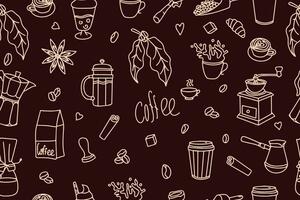 koffie hand- getrokken tekening naadloos patroon voor verpakking, textiel, afdrukken. modern tekening achtergrond met thee en koffie. vector illustratie