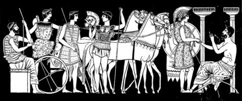 Achilles vertrek wijnoogst illustratie. vector