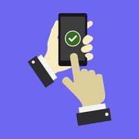 klik op check op smartphone op achtergrond vector