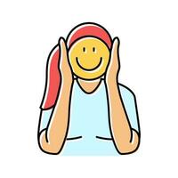 vrouw Holding emoticon glimlachen kleur icoon vector illustratie