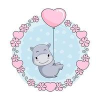 nijlpaard cartoon schattig nijlpaard met liefdesballon vector