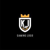 eerste kj logo met schild, esport gaming logo monogram stijl vector