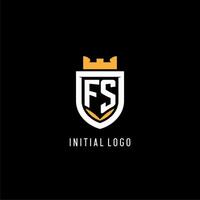 eerste fs logo met schild, esport gaming logo monogram stijl vector