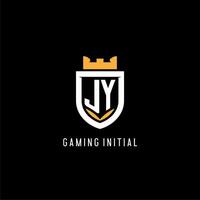 eerste jy logo met schild, esport gaming logo monogram stijl vector