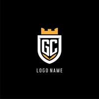 eerste gc logo met schild, esport gaming logo monogram stijl vector