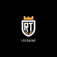 eerste rt logo met schild, esport gaming logo monogram stijl vector