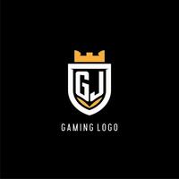 eerste gj logo met schild, esport gaming logo monogram stijl vector