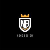 eerste nb logo met schild, esport gaming logo monogram stijl vector